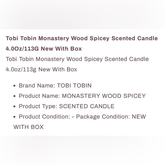 Tobi Tobin Monastery Candle 4oz - Picture 2 of 7